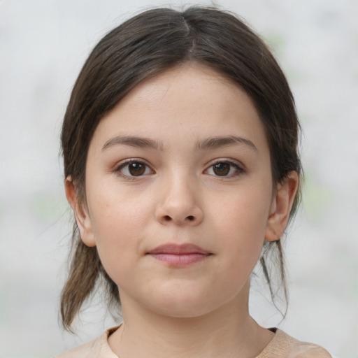 Neutral white child female with medium  brown hair and brown eyes