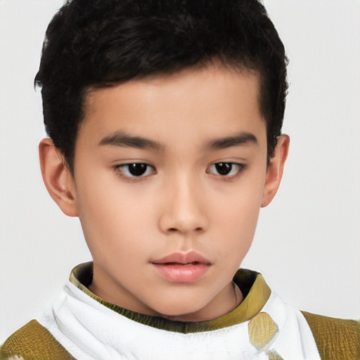 Neutral asian child male with short  brown hair and brown eyes