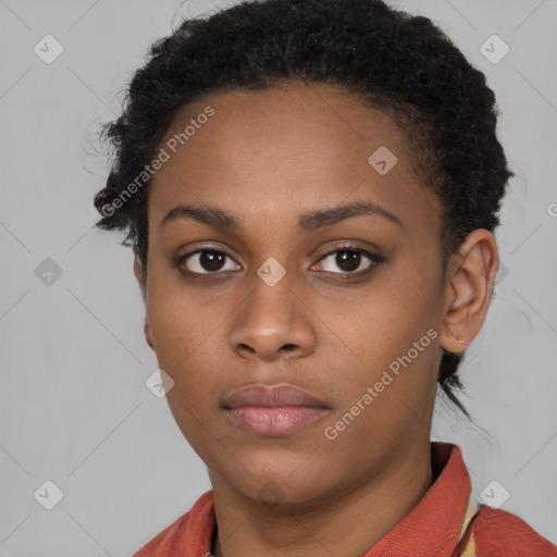 Neutral black young-adult female with short  brown hair and brown eyes