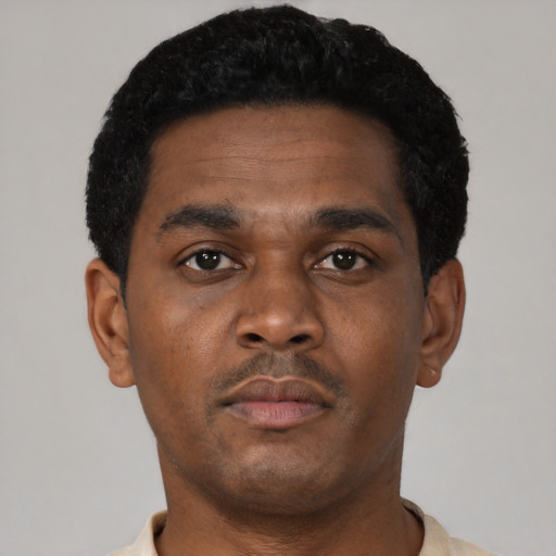 Neutral black young-adult male with short  brown hair and brown eyes