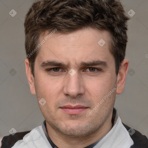 Neutral white adult male with short  brown hair and brown eyes