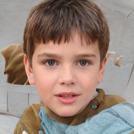 Neutral white child male with short  brown hair and grey eyes