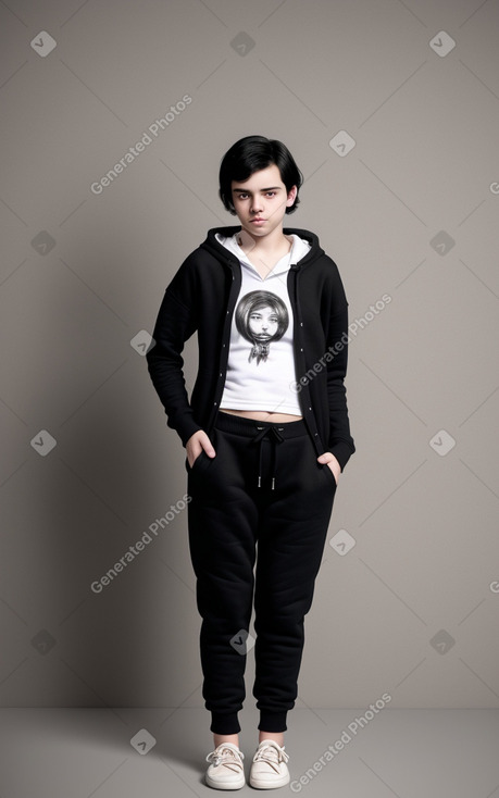 Caucasian teenager non-binary with  black hair