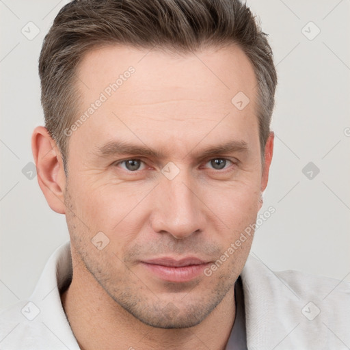 Neutral white adult male with short  brown hair and brown eyes