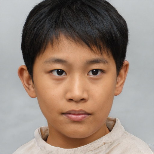Neutral asian child male with short  brown hair and brown eyes