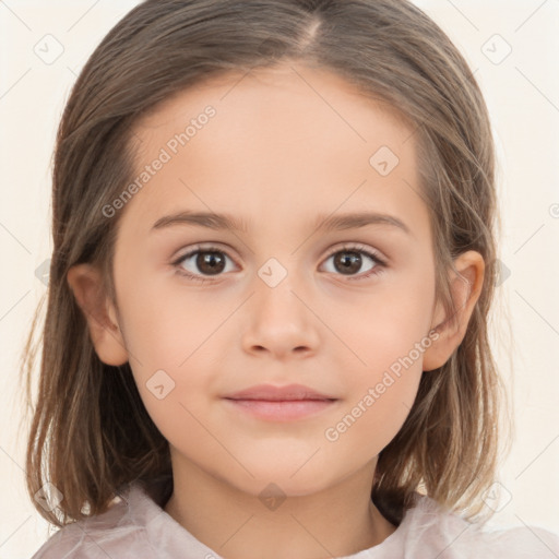 Neutral white child female with medium  brown hair and brown eyes