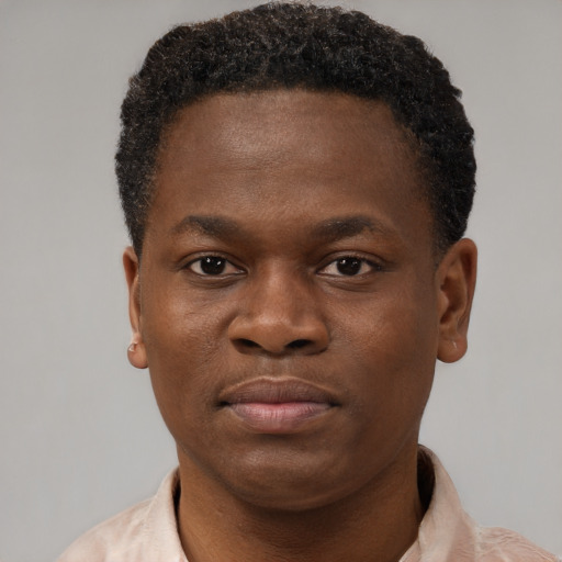 Neutral black young-adult male with short  brown hair and brown eyes