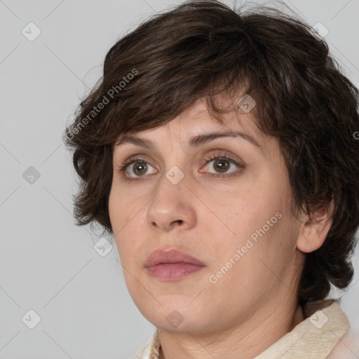 Neutral white adult female with medium  brown hair and brown eyes