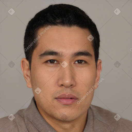 Neutral asian young-adult male with short  black hair and brown eyes