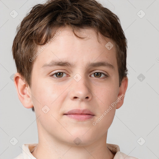 Neutral white child male with short  brown hair and brown eyes