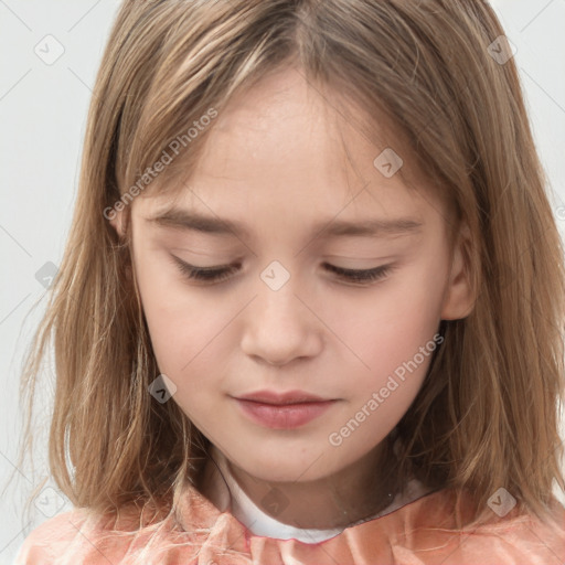 Neutral white child female with medium  brown hair and brown eyes