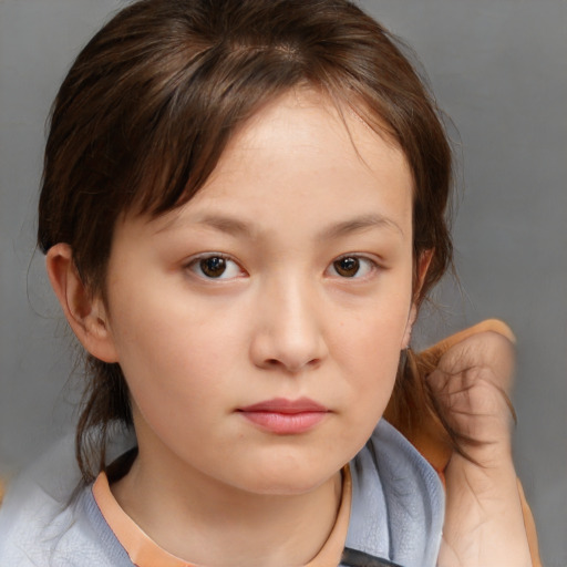 Neutral white child female with medium  brown hair and brown eyes