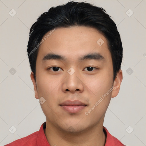 Neutral asian young-adult male with short  black hair and brown eyes