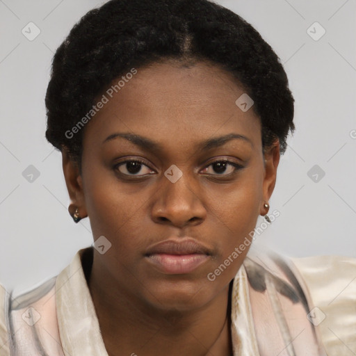 Neutral black young-adult female with short  brown hair and brown eyes