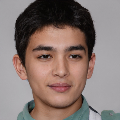 Neutral asian young-adult male with short  brown hair and brown eyes