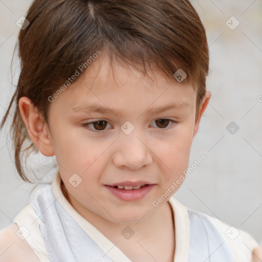 Joyful white child male with short  brown hair and brown eyes