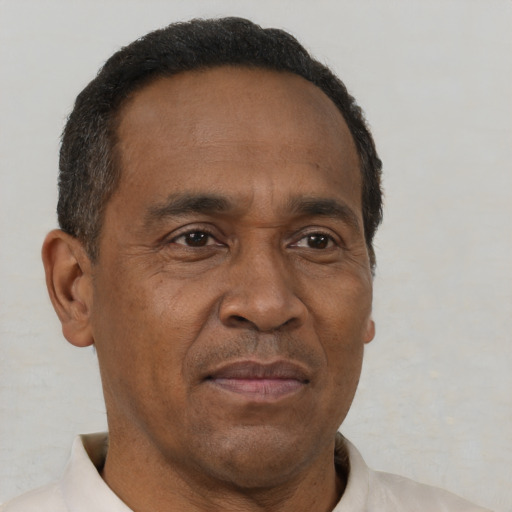 Neutral black adult male with short  brown hair and brown eyes