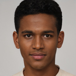 Neutral black young-adult male with short  brown hair and brown eyes