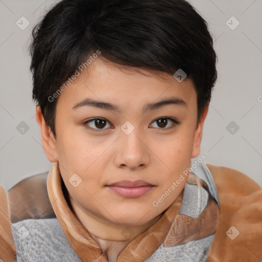 Neutral asian young-adult female with medium  brown hair and brown eyes
