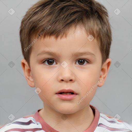 Neutral white child male with short  brown hair and brown eyes