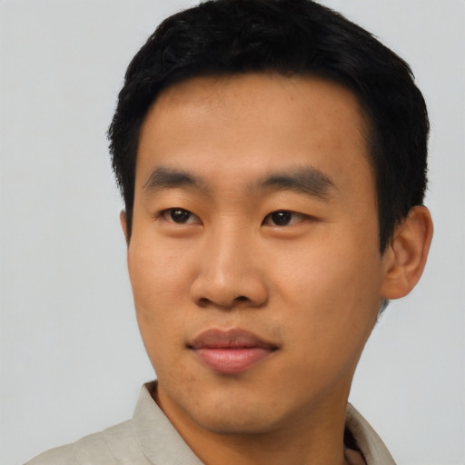 Neutral asian young-adult male with short  black hair and brown eyes