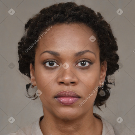 Neutral black young-adult female with short  brown hair and brown eyes