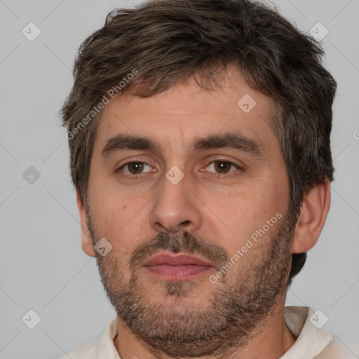 Neutral white adult male with short  brown hair and brown eyes