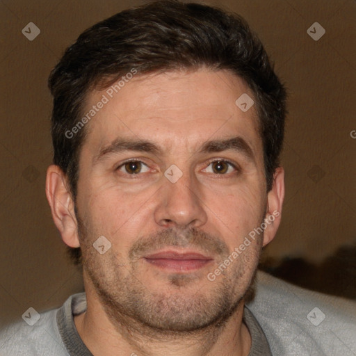 Neutral white adult male with short  brown hair and brown eyes