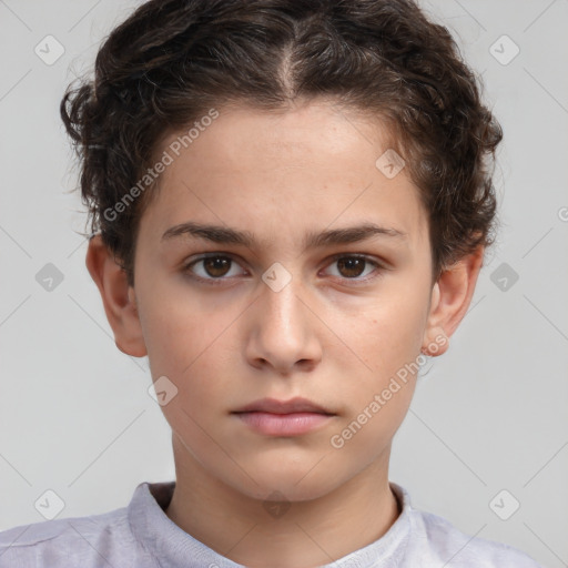 Neutral white child female with short  brown hair and brown eyes