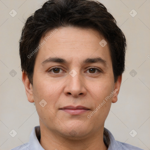 Neutral white adult male with short  brown hair and brown eyes