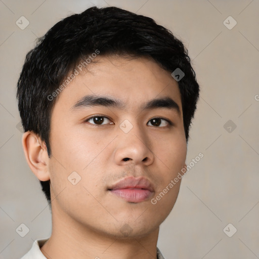 Neutral asian young-adult male with short  black hair and brown eyes