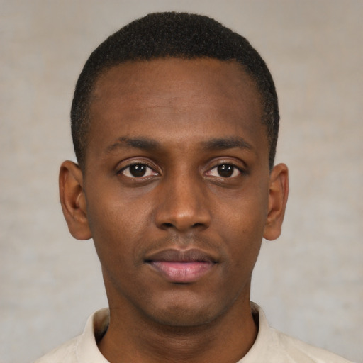 Neutral black young-adult male with short  brown hair and brown eyes