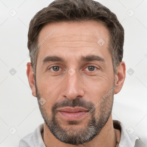 Neutral white adult male with short  brown hair and brown eyes