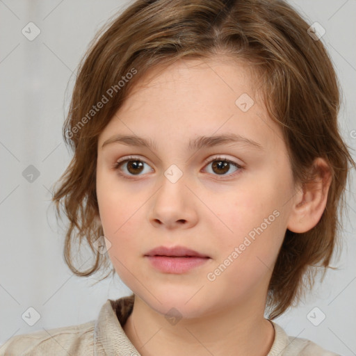 Neutral white child female with medium  brown hair and brown eyes