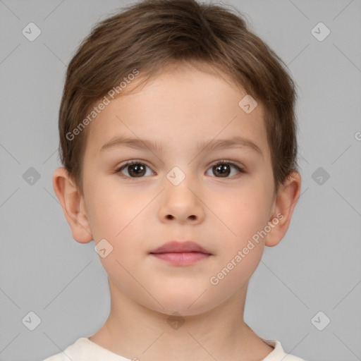 Neutral white child female with short  brown hair and brown eyes