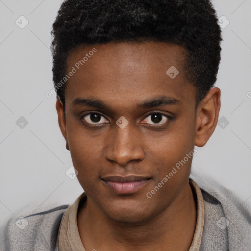 Neutral black young-adult male with short  brown hair and brown eyes