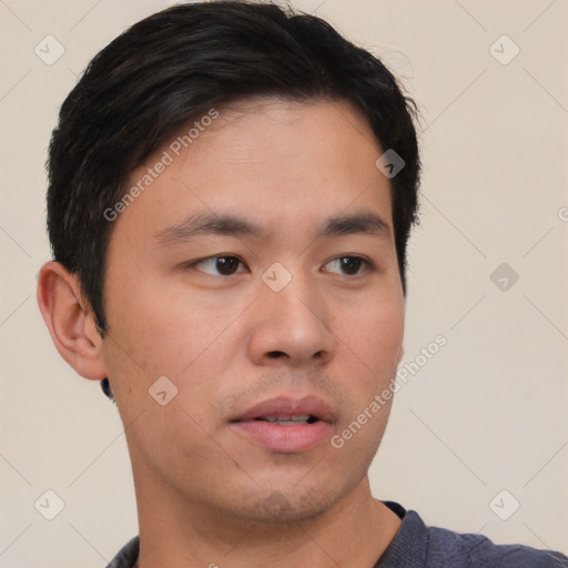 Neutral asian young-adult male with short  black hair and brown eyes