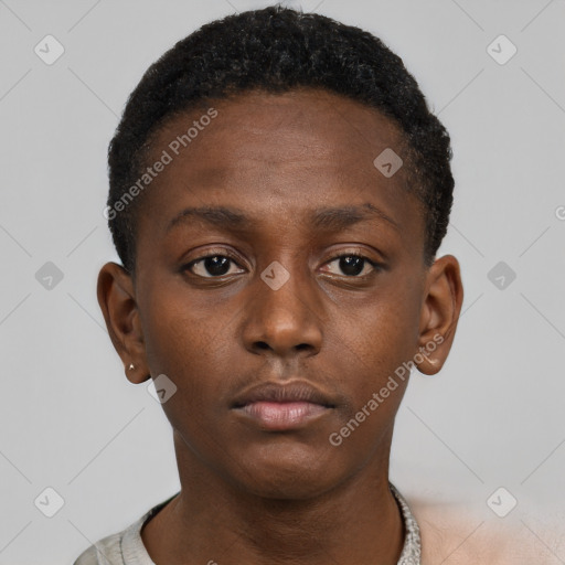Neutral black young-adult male with short  brown hair and brown eyes