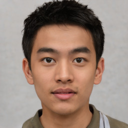 Neutral asian young-adult male with short  black hair and brown eyes