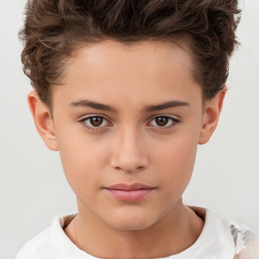 Neutral white child female with short  brown hair and brown eyes