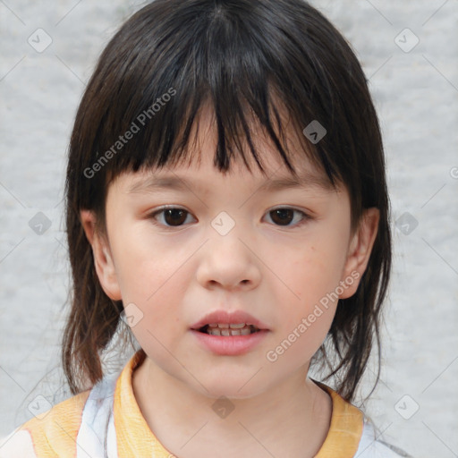 Neutral white child female with medium  brown hair and brown eyes