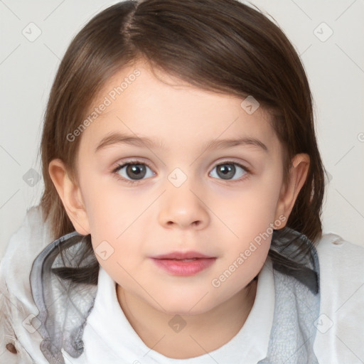 Neutral white child female with medium  brown hair and brown eyes