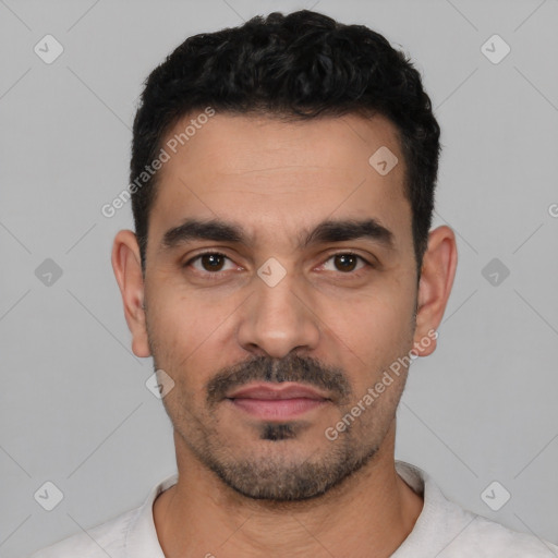 Neutral white young-adult male with short  black hair and brown eyes