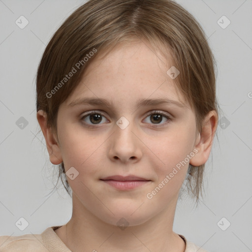 Neutral white child female with medium  brown hair and brown eyes