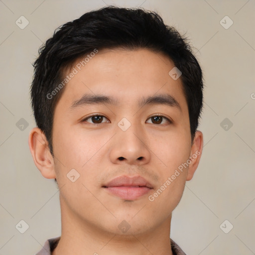 Neutral asian young-adult male with short  brown hair and brown eyes