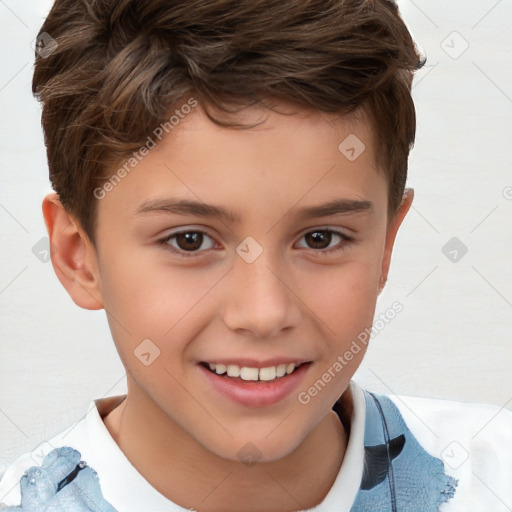 Joyful white child male with short  brown hair and brown eyes