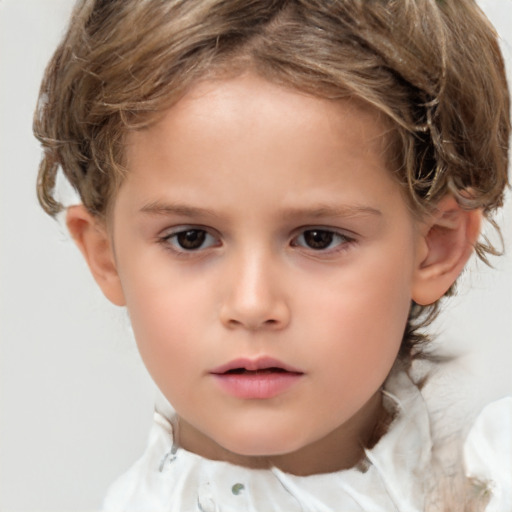 Neutral white child female with short  brown hair and brown eyes