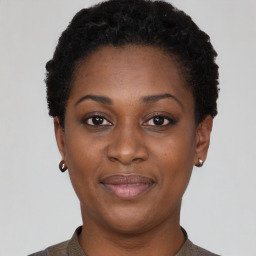 Neutral black young-adult female with short  black hair and brown eyes