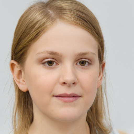 Neutral white child female with medium  brown hair and grey eyes