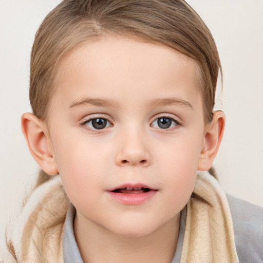 Neutral white child female with medium  brown hair and brown eyes